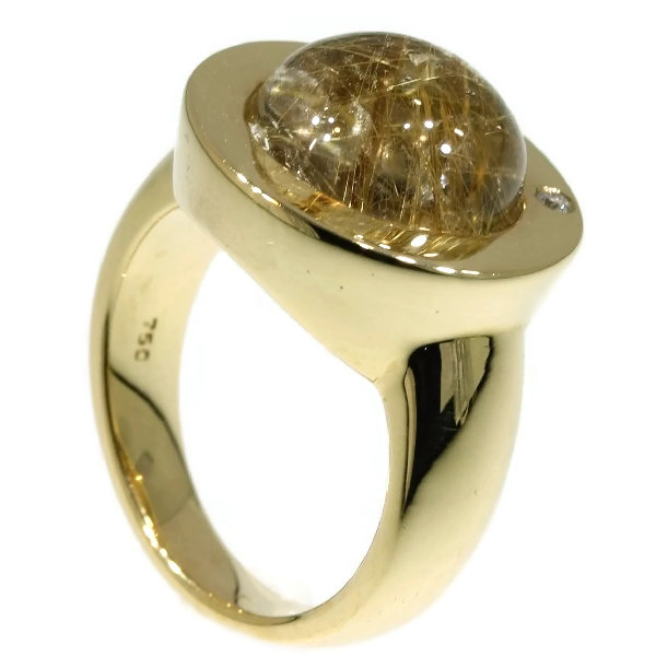 Artist Jewelry by Chris Steenbergen gold ring with diamond and rutile quartz